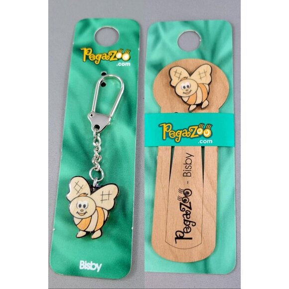 Keychain Bee Pegazoo “Bisby” Ring And Bee Bookmark Made In Canada From Maple - Picture 1 of 10